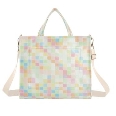 Imagem de CEBUGI Bolsa feminina xadrez colorida com alça de ombro ajustável para trabalho e viagem na faculdade, P, A228, Medium