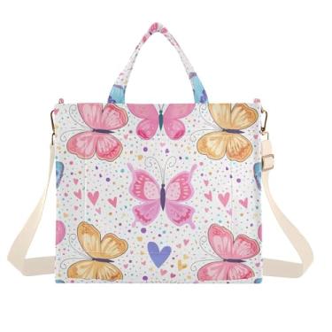 Imagem de Burbuja Sacola feminina com borboletas coloridas, bolsa tiracolo de veludo cotelê para compras, trabalho, viagens, Borboletas coloridas, Small