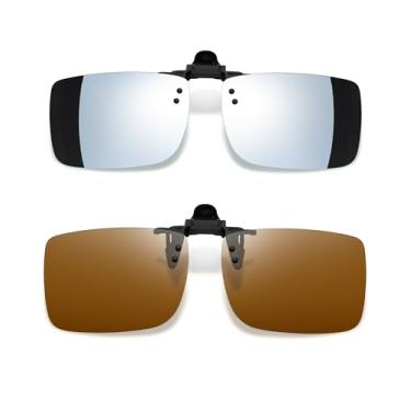 Imagem de Joopin 2PCS Clip para Óculos Polarizados Masculino Feminino Óculos de Sol com Clipes para Óculos Unissex Proteção UV400 Marrom + Espelho Prateado