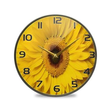 Imagem de YETTASBIN Relógio de parede de acrílico girassol – Silencioso, sem tique-taque, operado por bateria, relógio redondo decorativo criativo para cozinha, sala de estar, banheiro, decoração de escritório