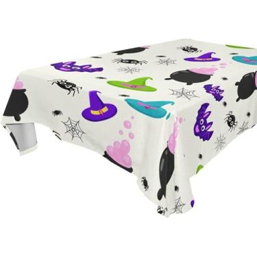Imagem de Burbuja Toalha de mesa de chapéus de bruxa morcegos, toalha de mesa retangular, anti-rugas, grossa para decoração de jantar, cozinha, festa, 152 x 274 cm