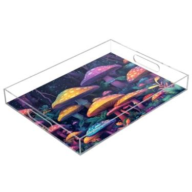 Imagem de STAYTOP Wild Mushrooms Bandeja acrílica para servir 15,7 x 11,20 cm, bandejas decorativas à prova de derramamento, organizador de bancada para café da manhã, chá, comida, maquiagem