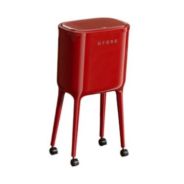 Imagem de MotiveTech Lixeira de pressão com rodas, balde de papel multifuncional com tampa, cesto de lixo para quarto e sala de estar, Vermelho