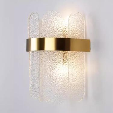 Imagem de Luminária de parede de cristal LED, dourada, criativa, para quarto, cabeceira, com cúpula de vidro, luminária de parede com 2 lâmpadas e iluminação para cima e para baixo, para sala de estar