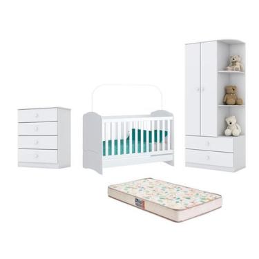 Imagem de Berço Bala de Menta e Cômoda Labirinto e Guarda Roupa Labirinto Branco