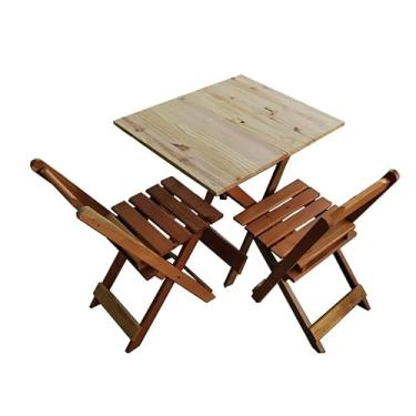 Imagem de Jogo Conjunto Mesa Madeira Dobrável 70x70 C/2 Cadeiras Lazer Gourmet, Kit Completo para Varanda, Quintal e Lazer