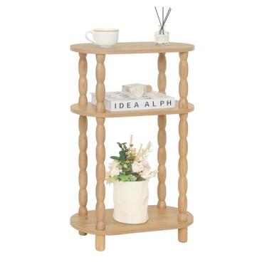 Imagem de MaxSmeo Mesa lateral estreita, mesa de canto pequena com prateleira aberta de 3 camadas, mesa de cabeceira fina para espaços pequenos, quarto, sala de estar (nogueira áspera)