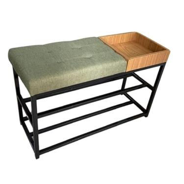 Imagem de Sapateira Com Banco Macio 90cm Estilo Industrial Com Porta Objetos 10 Pares sapateira hall de entrada para Entrada, Quarto ou Varanda(Estrutura Preta/Assento Verde)
