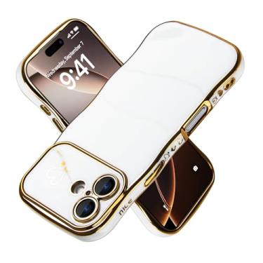 Imagem de Capa para iPhone 17 para mulheres e meninas, linda moldura ondulada formato encaracolado com padrão de coração de amor, capa de proteção de câmera levantada luxuosa à prova de choque para iPhone 17
