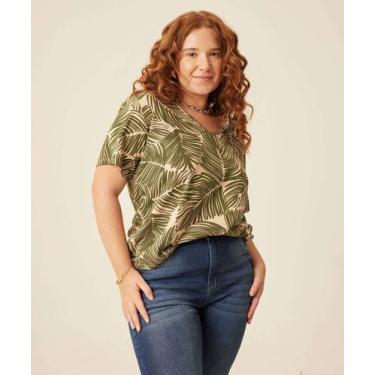 Imagem de Blusa Plus Size Feminina Estampa Folhas Marisa-65029, Bege, G3