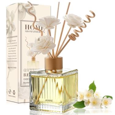 Imagem de Conjunto de difusor de palheta jasmim de 200 ml – Frasco de vidro premium com palitos naturais e produtos botânicos secos | Aroma romântico para casa, quarto, sala de estar, banheiro | Fragrância