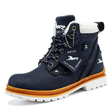 Imagem de VITUOFLY Botas de caminhada para meninos e crianças sapatos de caminhada para meninas ao ar livre quentes botas de neve para aventuras sapatos de caminhada antiderrapante tênis de fivela de aço durável e confortável, Blue-8116, 13 Little Kid