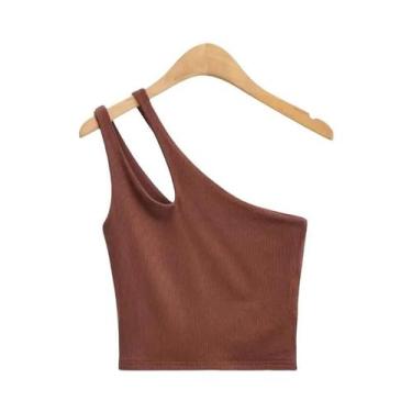 Imagem de Top Cropped Feminino Sexy Sem Mangas, Um Ombro, Costas Vazadas, Ajuste