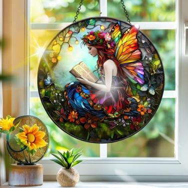 Imagem de Acrílico colorido Suncatcher, decoração de janela suspensa de elfos, arte de parede de arco-íris, para varanda, interior e exterior, jardim, enfeites de Natal, decoração 19 x 19 cm, CH#60