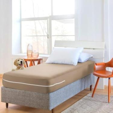 Imagem de Capa protetora para colchao de solteiro, ziper resistente, cor bege, protetora, confortavel