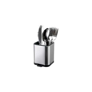 Imagem de Porta Talher com Dreno, Aço Inox Escovado, 12x17 cm, com Base Perfurada, 300g, Organizador de Talheres e Utensílios