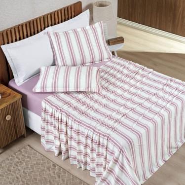 Imagem de Jogo de Cama Box em 100% Malha de Algodão 4 Peças - Fio 30/1 Penteado - 135g/m2 - Produto Premium (Rosê, Queen)