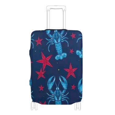 Imagem de Capa protetora de mala fofa azul náutica lagosta estrela elástica acessórios de bagagem de viagem, P, serve para capa de 45 a 50 cm, Estrela de lagosta náutica azul, L 26-28 in, Capa de mala