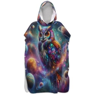 Imagem de Joisal Roupão colorido coruja animal mudança estética para adultos poncho de surfe reutilizável unissex adulto com capuz toalhas de banho de praia com capuz