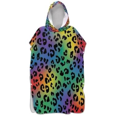 Imagem de Joisal Roupão para adultos, poncho de surfe, praia, banho com capuz, toalhas vestíveis preto leopardo arco-íris gradiente praia ponchos para homens