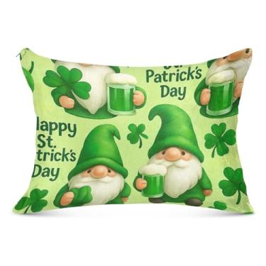 Imagem de Lindos Gnomos Fronhas de Flanela Verde Trevo com Zíper Padrão King Queen Size Fronha de Almofada Luxuosa para Casa Viva, Tamanho King, 50,8 cm x 101,6 cm