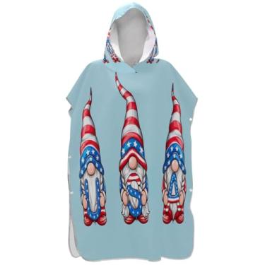 Imagem de Joisal Gnomos EUA Dia da Independência Surf Poncho Trocador Adulto Plus Size Feminino Ponchos com Capuz Praia Moletom Toalha Natação