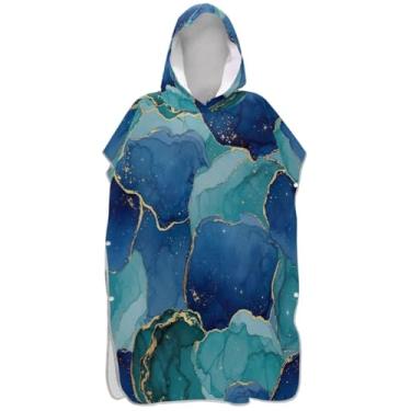 Imagem de Joisal Poncho de surfe azul azul-petróleo para adultos plus size homens mulheres poncho com capuz impressão toalha de praia com capuz
