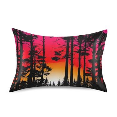 Imagem de Fronhas refrescantes para arte de cabelo preto árvore vermelha pôr do sol cetim impresso king queen capas de travesseiro padrão quarto estética travesseiro slip king size 101,6 cm x 50,8 cm