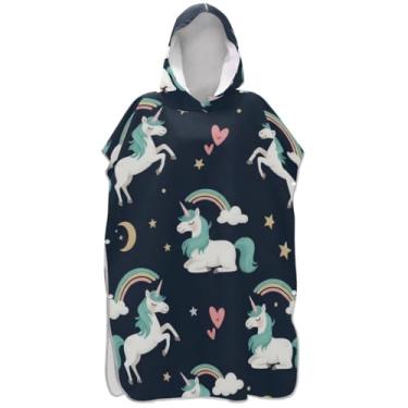 Imagem de Joisal Unicórnios azul-escuro azul-escuro trocador para adultos, poncho de surfe, ponchos de praia absorventes para homens, toalha de banho com capuz de praia