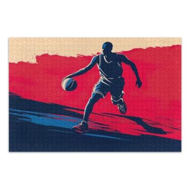 Imagem de Quebra-cabeças de silhueta de jogador de basquete de corrida 1000 peças para adultos, quebra-cabeças de peças grandes, jogos mentais