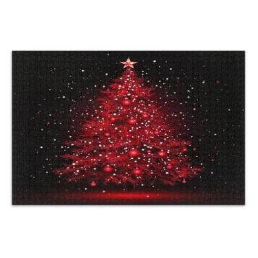 Imagem de Quebra-cabeça de árvore de Natal vermelha de 1000 peças, quebra-cabeças para adultos com letras na parte de trás