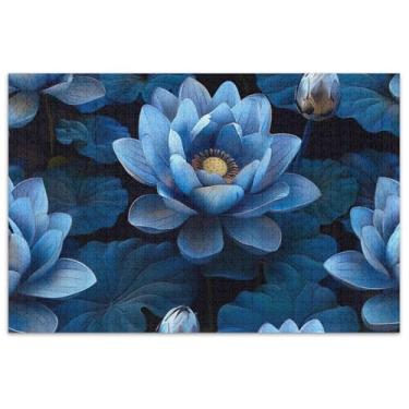 Imagem de Quebra-cabeça adulto com flores de lótus azul, 500 peças, brinquedo de arte, quebra-cabeça rígido, família, presentes para amantes