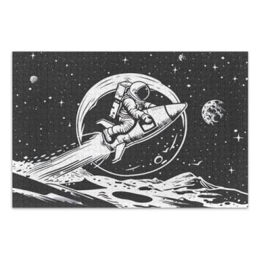 Imagem de Quebra-cabeças de astronauta montando em foguete para adultos com letras nas costas quebra-cabeças de 500 peças