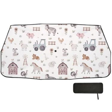 Imagem de Guarda-sol em aquarela animais de fazenda de carro para para-brisa bloqueio UV guarda-chuva de carro 147 x 75 cm guarda-sol para carro