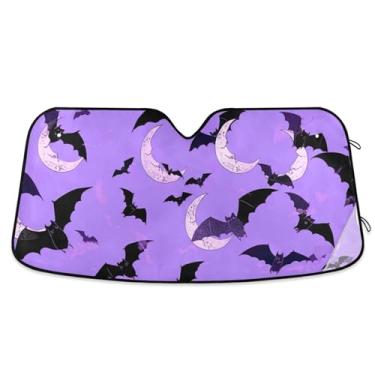 Imagem de Protetor solar roxo morcegos pretos de Halloween para para-brisa de carro capa de para-brisa automotiva universal retrátil animal protetor solar M, 139,7 cm x 70,1 cm