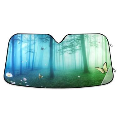Imagem de Guarda-sol floral personalizado de borboletas florestais para para-brisas de carro persianas dobráveis de carros para janelas frontais floral automotivo S, 134,6 cm x 59,7 cm