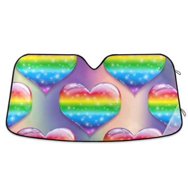 Imagem de Guarda-sol personalizado corações arco-íris luzes brilhantes para para-brisa de carro bonito universal dobrável animal automotivo protetor solar L, 144,8 cm x 80 cm