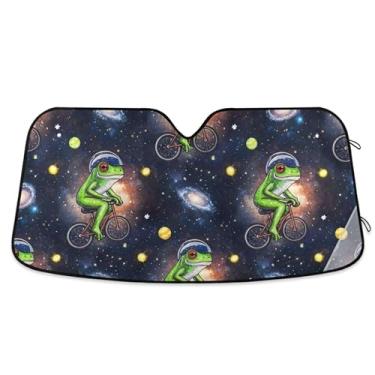 Imagem de Guarda-sol personalizado sapo verde espaço sideral para para-brisa de carro bonito retrátil dobrável caminhão carro sombra para-brisa frontal automotivo S, 134,6 cm x 59,7 cm