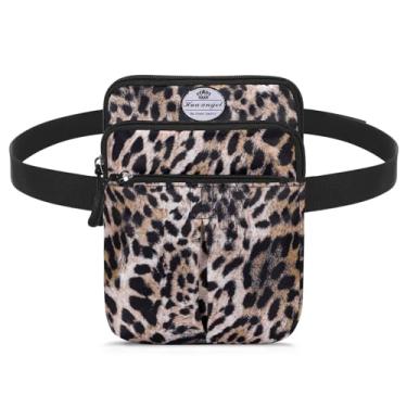 Imagem de HUA ANGEL Pochete multifuncional para homens e mulheres, bolsa de cintura leve com 3 compartimentos com zíper, bolsa transversal para corrida, caminhada, esportes, viagens, Estampa de leopardo rosa