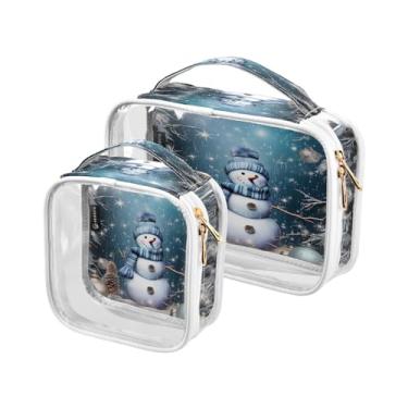 Imagem de GAIGEO Floresta de Natal com boneco de neve, bolsa de viagem transparente, bolsa de viagem de plástico transparente, bolsa de higiene de viagem para mulheres, pacote com 2, Boneco de neve em pé ao