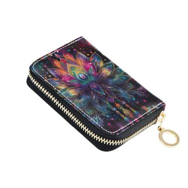 Imagem de Carteira feminina com zíper, protetor de cartão de crédito, bloqueio de RFID, pequena carteira com zíper com bolsa de moedas, flor floral colorida roxa