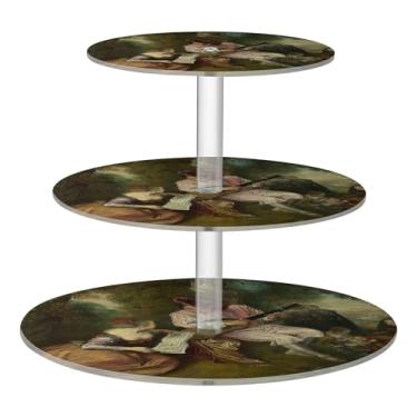 Imagem de Antoine Watteau Prints Love Song Suporte de cupcake de 3 níveis para festa, copo de bolo, torre de acrílico, decoração de festa de chá, bandeja de servir, suporte de comida, catering de aniversário