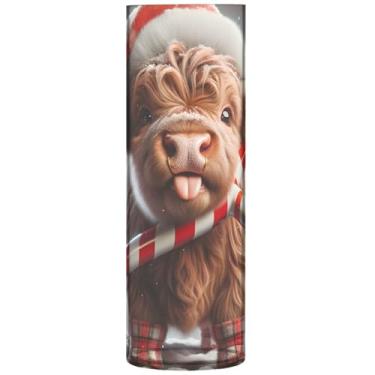 Imagem de Vasos cilíndricos decorativos de Natal fofos de vaca Highland para flores, vasos altos de plástico personalizados, decoração de banheiro, 30 cm x 9,9 cm