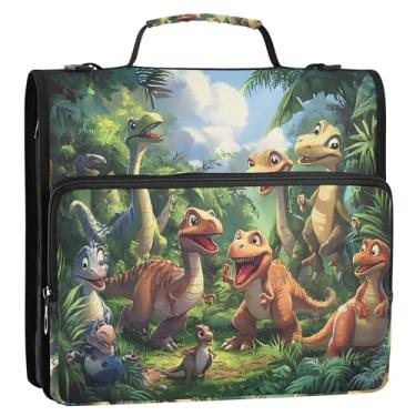 Imagem de Fichários com 3 anéis de 3 anéis resistentes e brincalhões dinossauros pré-históricos floresta pré-histórica organizador de fichário escolar com alça de ombro portfólio de negócios e estojo suporte de