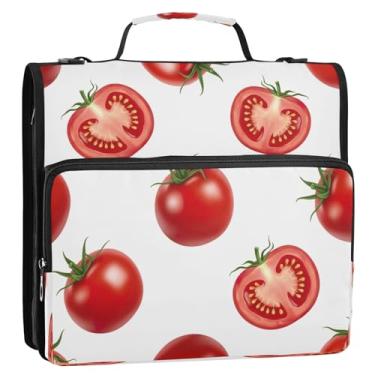 Imagem de Delicious Tomatoes Prints Bolsa organizadora de fichário com zíper branco, fichário de 3 anéis com alça, estojo de armazenamento de documentos com vários bolsos para escola ou escritório