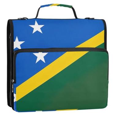 Imagem de Fichários divertidos de 3 anéis de 3 cm para serviço pesado, bandeira das Ilhas Salomão, organizador de fichário com zíper, vários bolsos, pasta de portfólio grande, bolsa escolar com alça de ombro