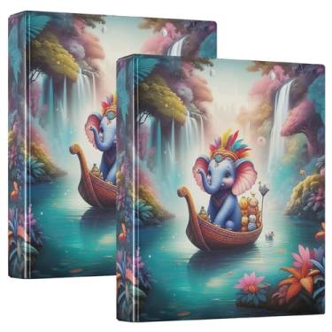 Imagem de Fichários personalizados de elefante azul caprichoso de 3,8 cm, 3 anéis, comporta 200 folhas, anel redondo, 31,5 x 27 x 6 cm, 1 pacote