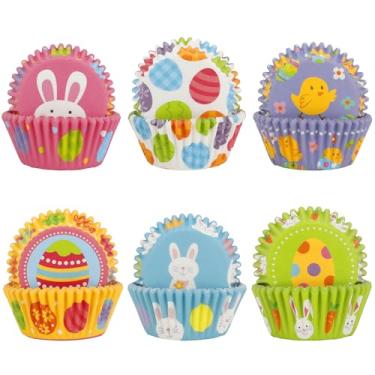 Imagem de Forros de cupcake de Páscoa, formas de bolo de flor de ovo, formas fofas de cupcakes para decorações de festa de Páscoa