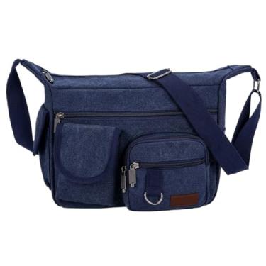 Imagem de Bolsa masculina de lona Business Postman - Mochila casual de grande capacidade e bolsa de ombro transversal para uso diário, Azul, One Size