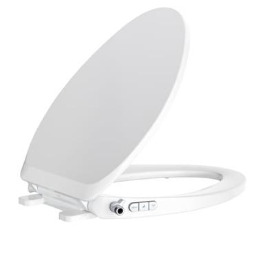 Imagem de Assento sanitário bidê – não elétrico, bocais duplos autolimpantes para lavagem frontal e traseira, pressão de água ajustável, tampa de fechamento lento, adequado para vasos sanitários alongados